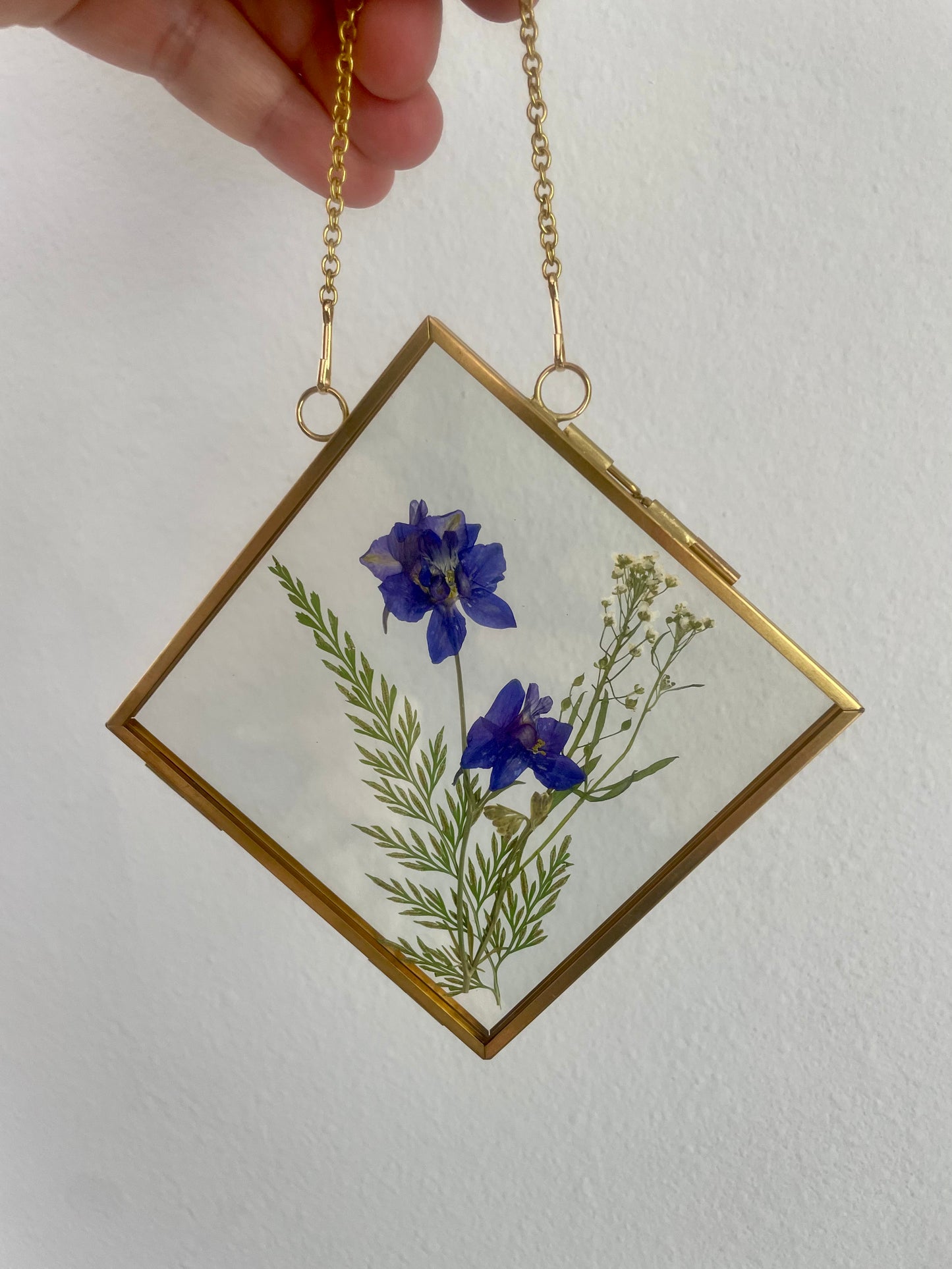 Medium Pressed Flower Glass Frame - Brass