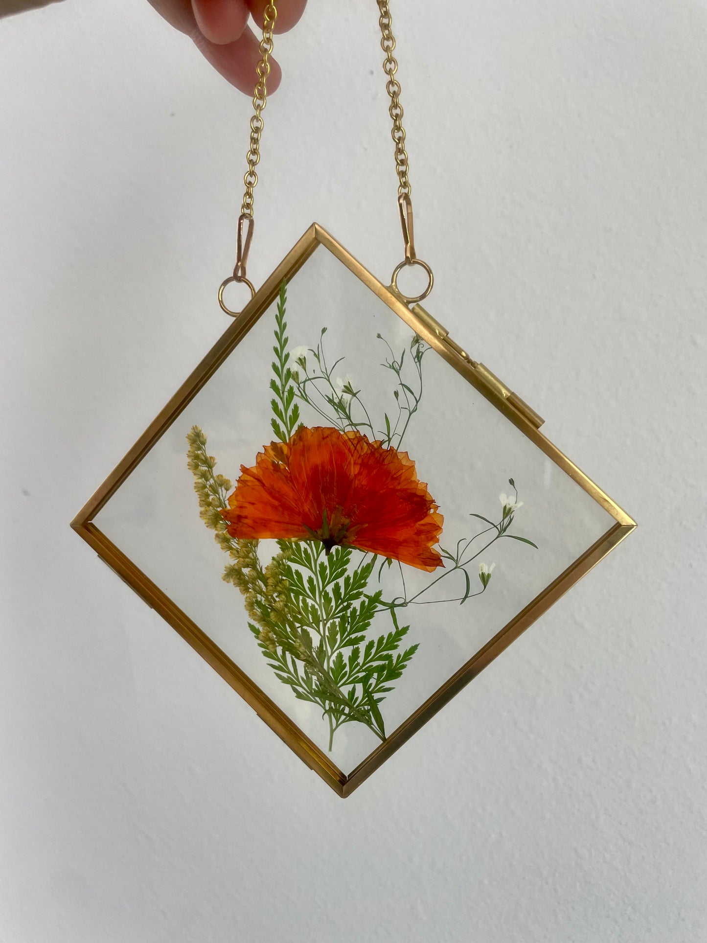 Medium Pressed Flower Glass Frame - Brass