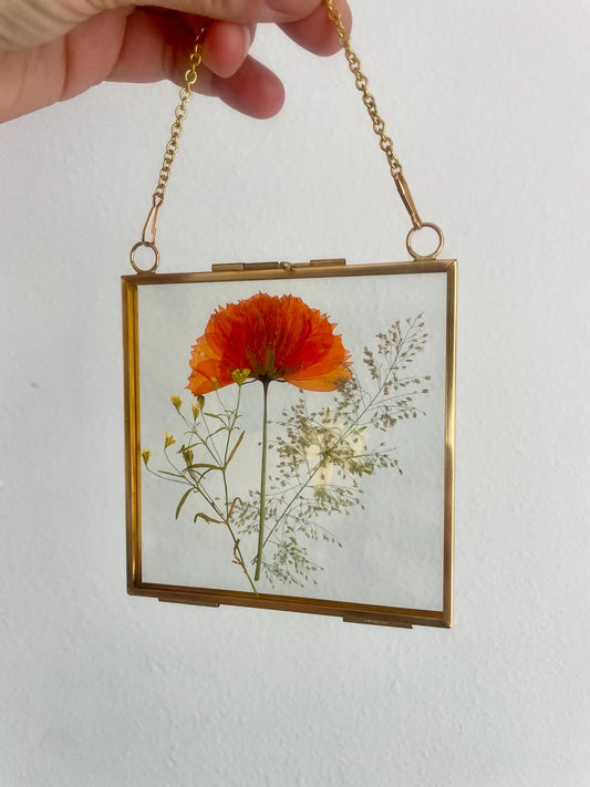 Medium Pressed Flower Glass Frame - Brass
