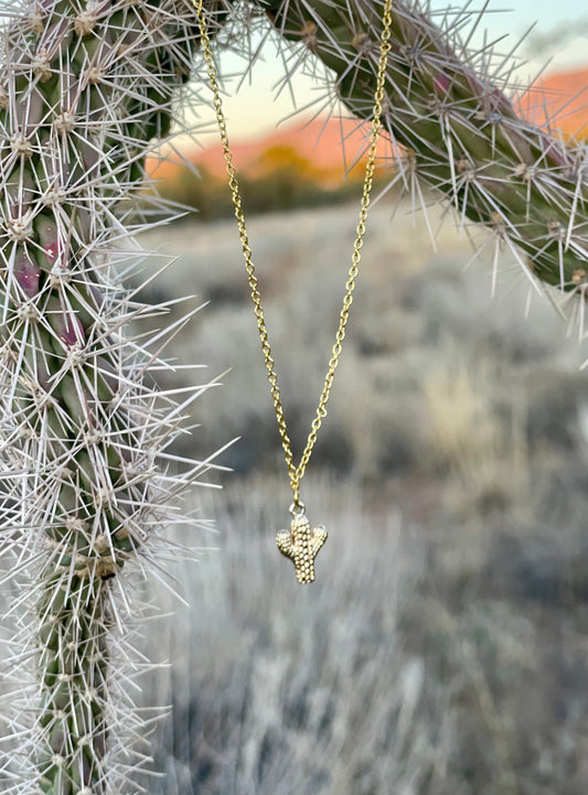 Simple Desert Cactus Necklace - 18k Gold Plated