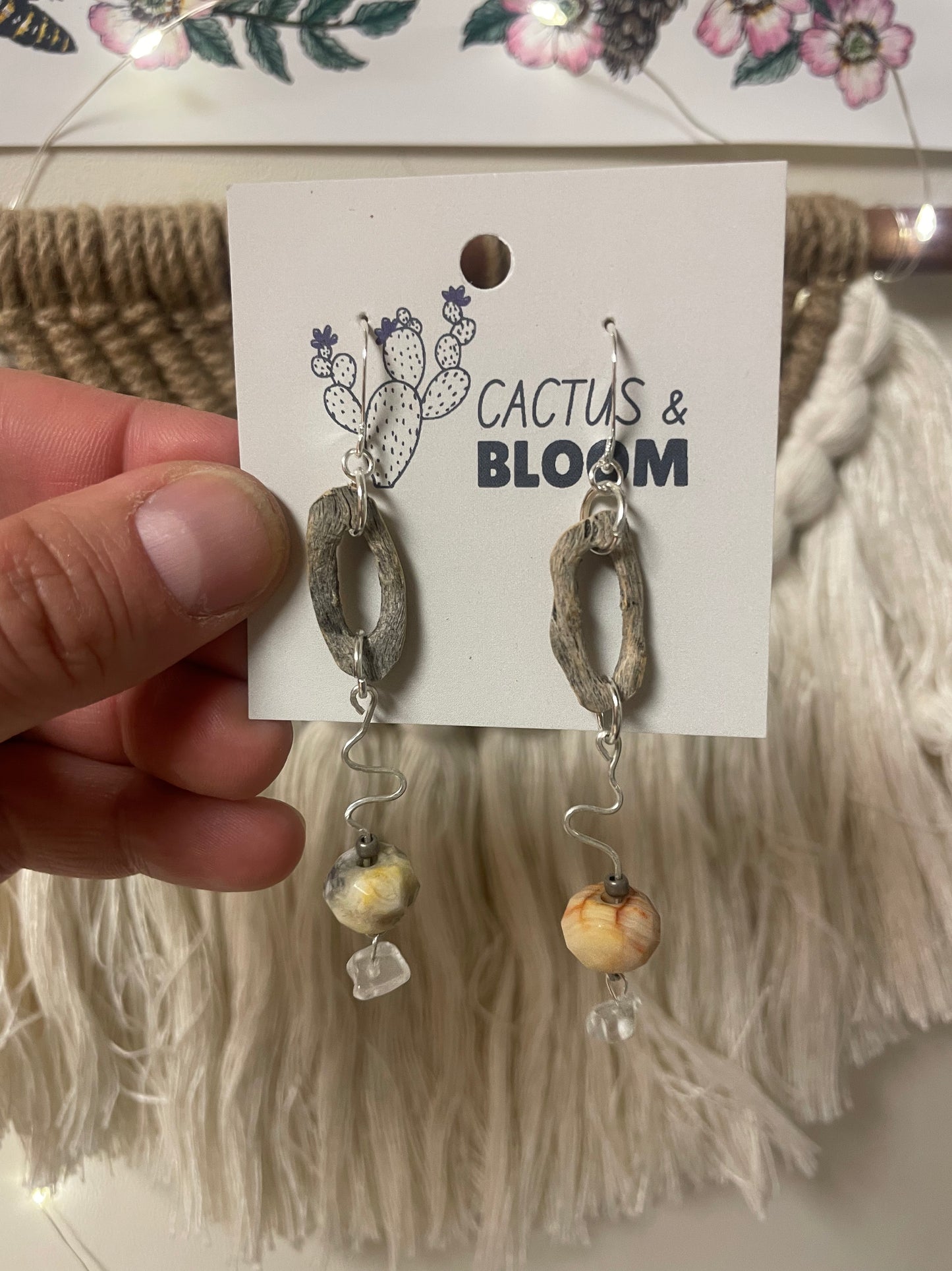 Wacky Cholla Cactus Wood and Agate Earrings
