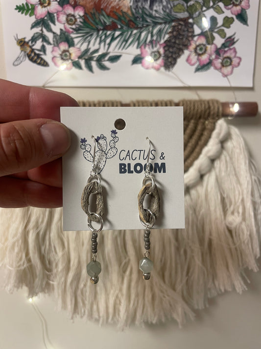 Aqua Rain Cactus Wood & Amazonite Earrings