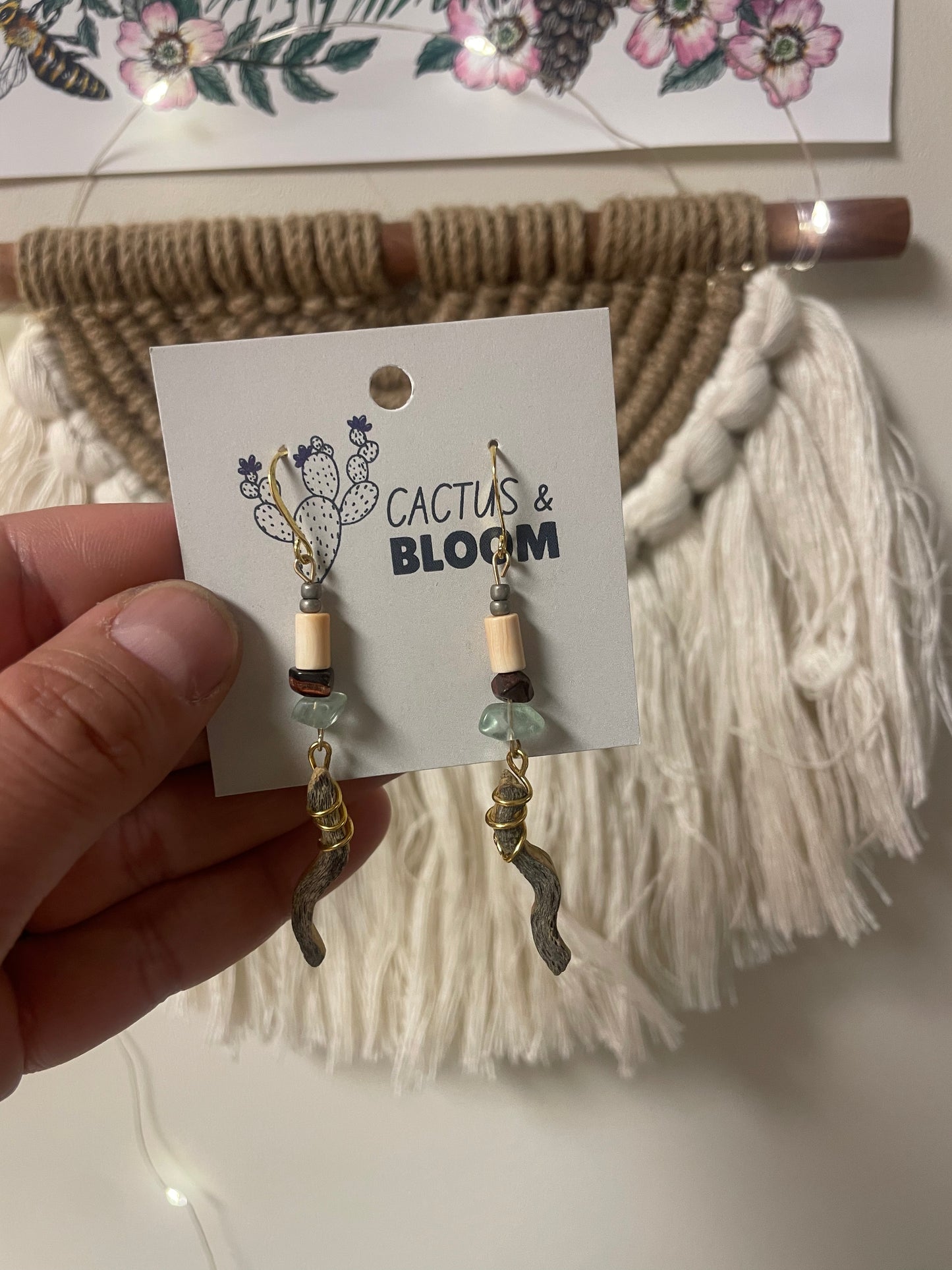 Wacky Cholla Cactus Wood and Mixed Bead Earrings