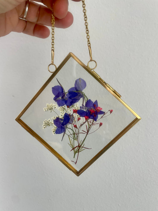 Medium Pressed Flower Glass Frame - Brass
