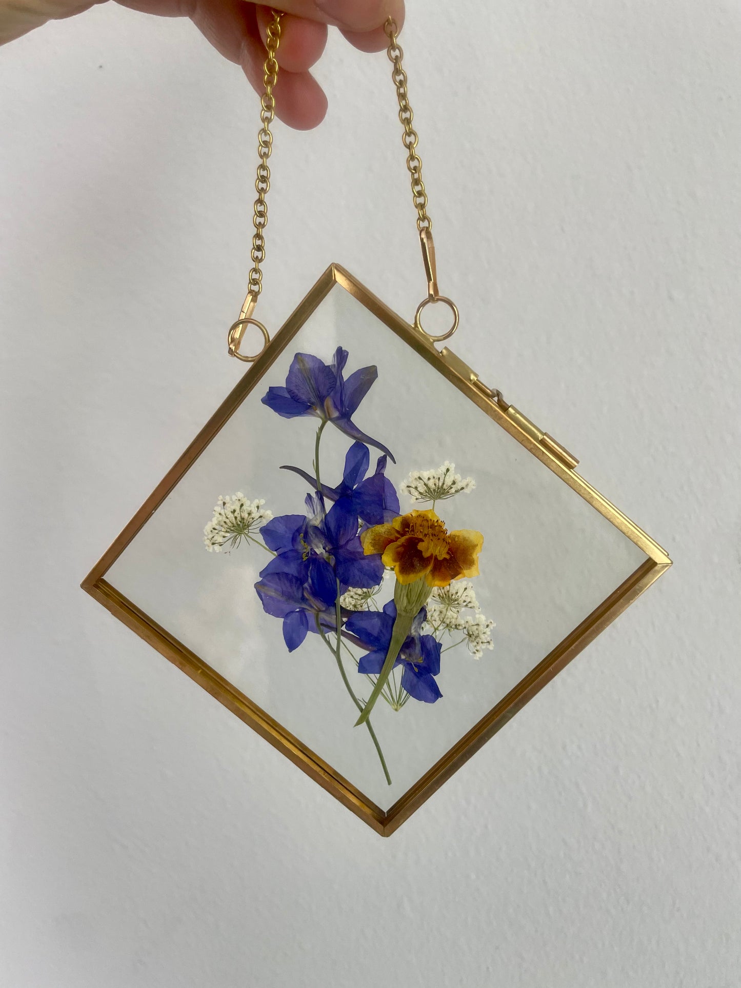 Medium Pressed Flower Glass Frame - Brass