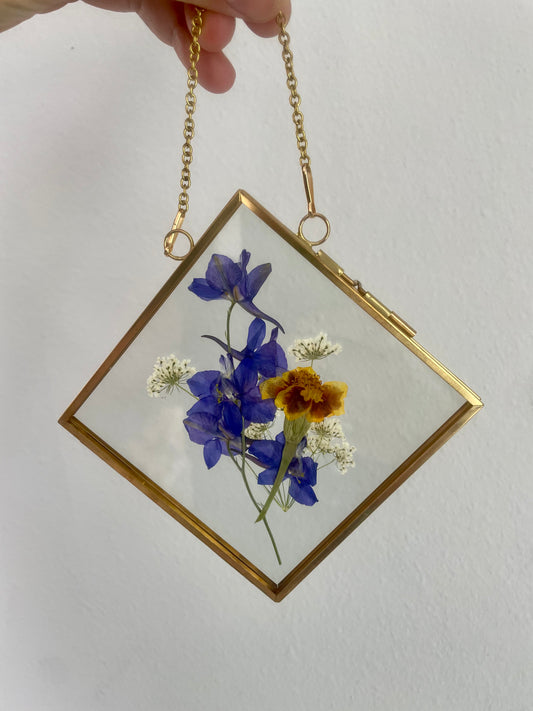 Medium Pressed Flower Glass Frame - Brass