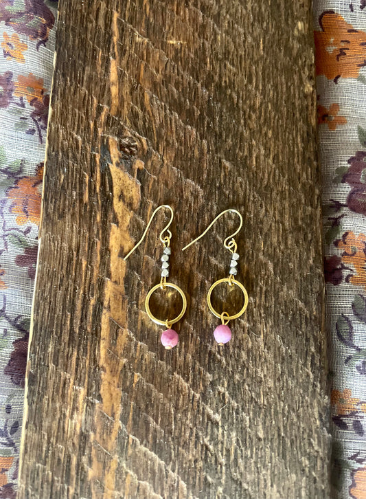 Genuine Pink Ruby Circle of Life Earrings - Made To Order