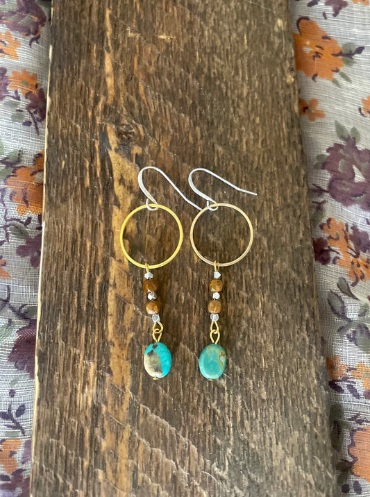 Geometric Circle of Life Turquoise Drop Earrings - Made to Order