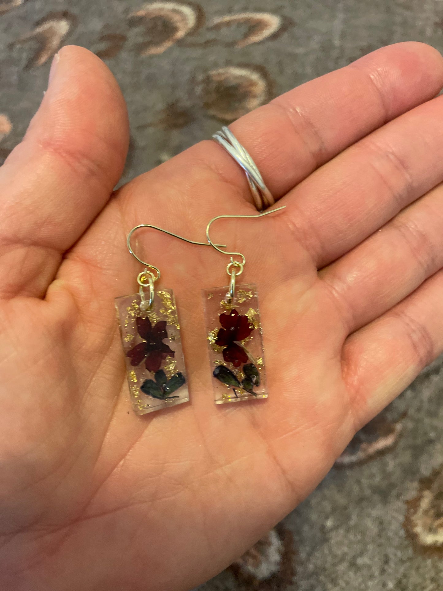 Rectangle Pressed Flower Resin Earrings