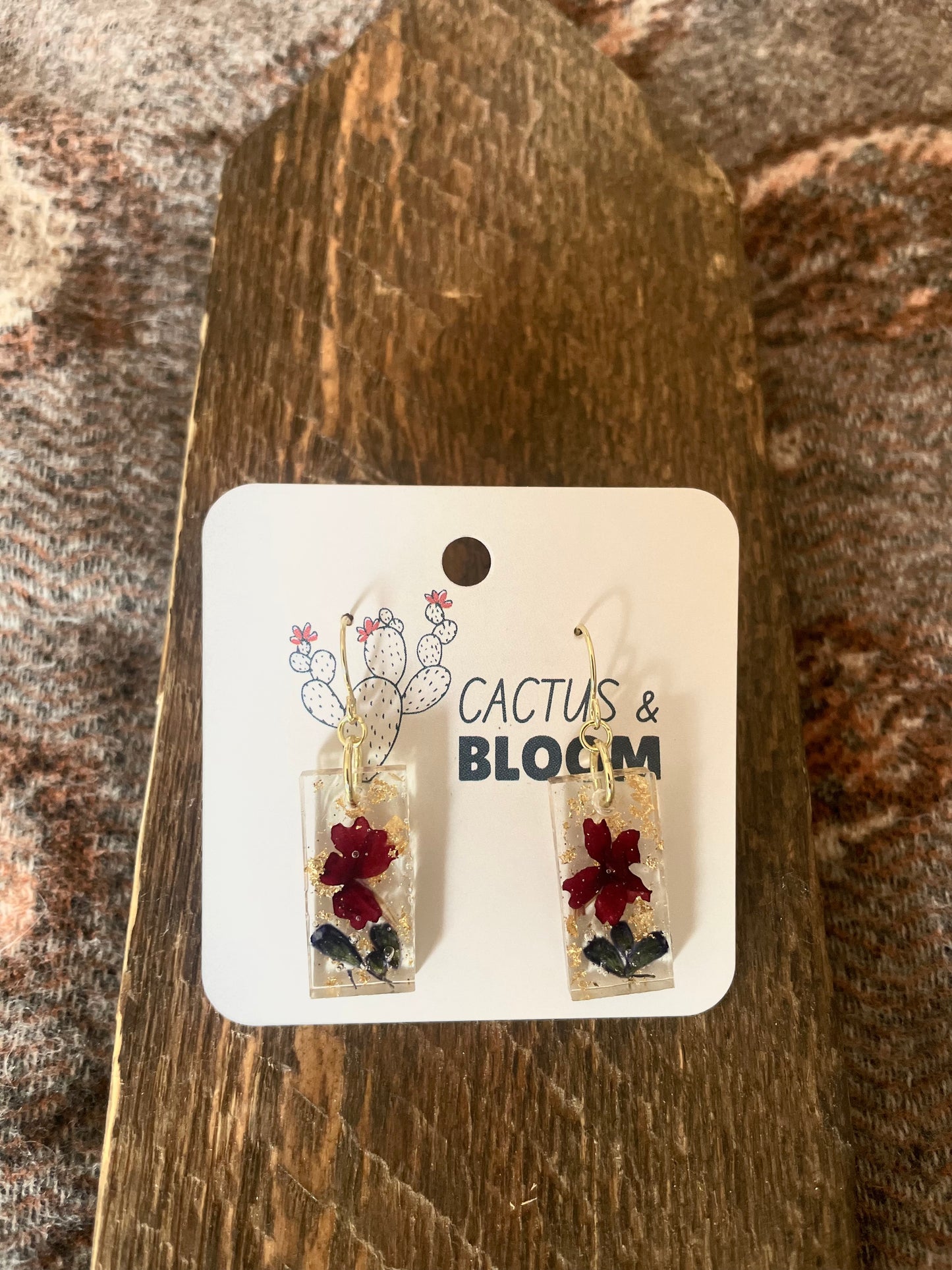 Rectangle Pressed Flower Resin Earrings