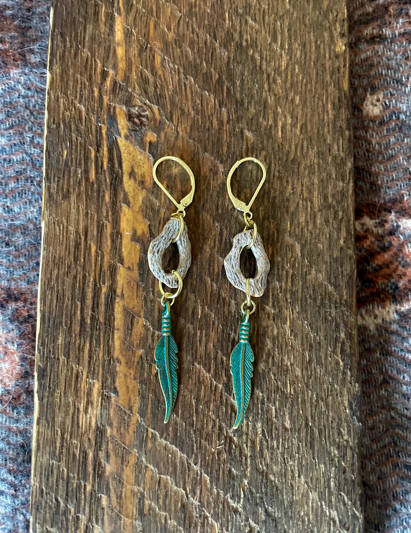 Integrity Cholla Cactus Wood and Feather Charm Earrings - Made to Order