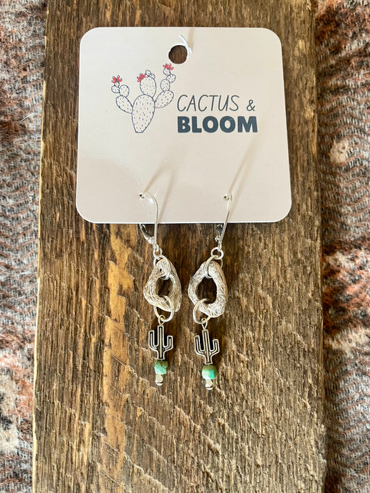 Cactus Wood & Cactus Charm Turquoise Earrings - Made to Order