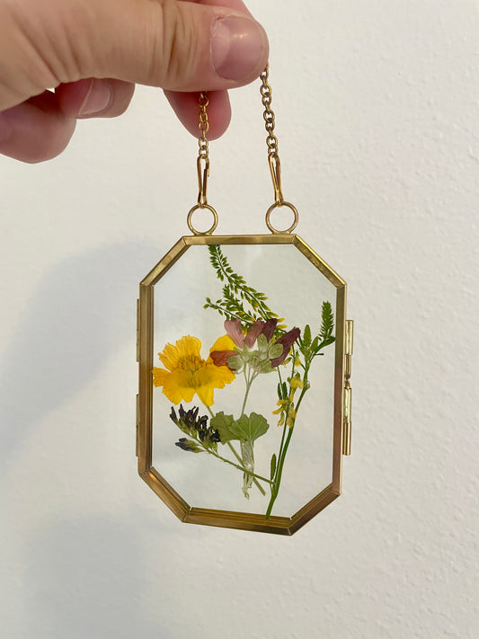 Small Pressed Flower Glass Frame - Brass