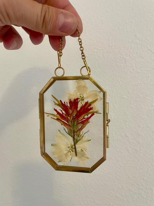Small Pressed Flower Glass Frame - Brass