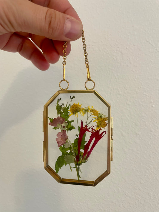 Small Pressed Flower Glass Frame - Brass