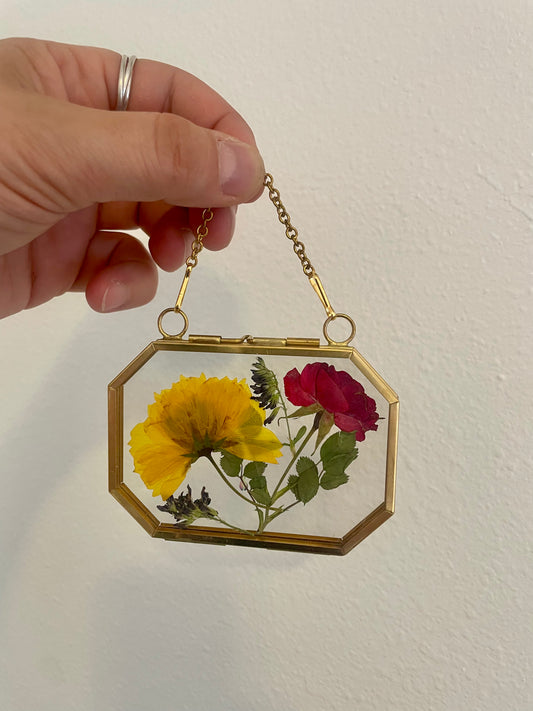 Small Pressed Flower Glass Frame - Brass