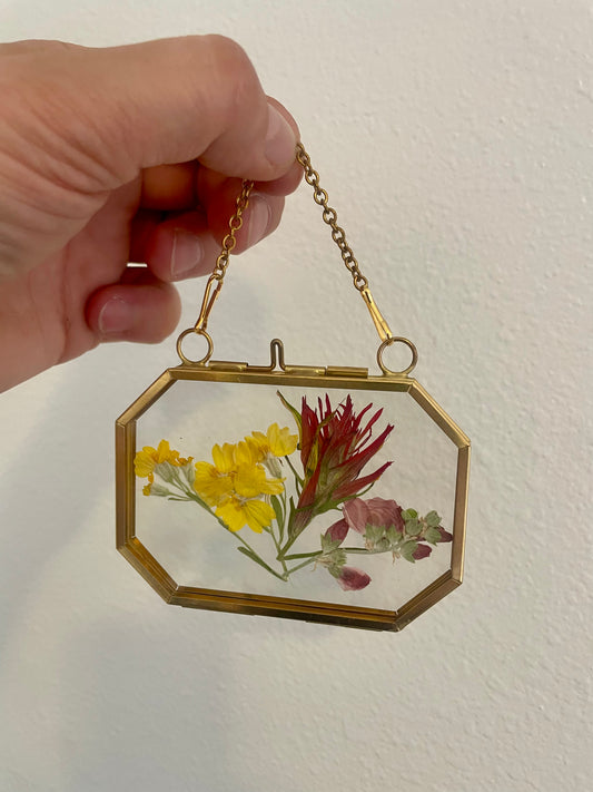 Small Pressed Flower Glass Frame - Brass