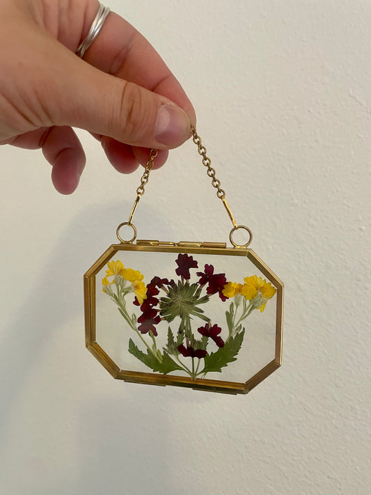 Small Pressed Flower Glass Frame - Brass