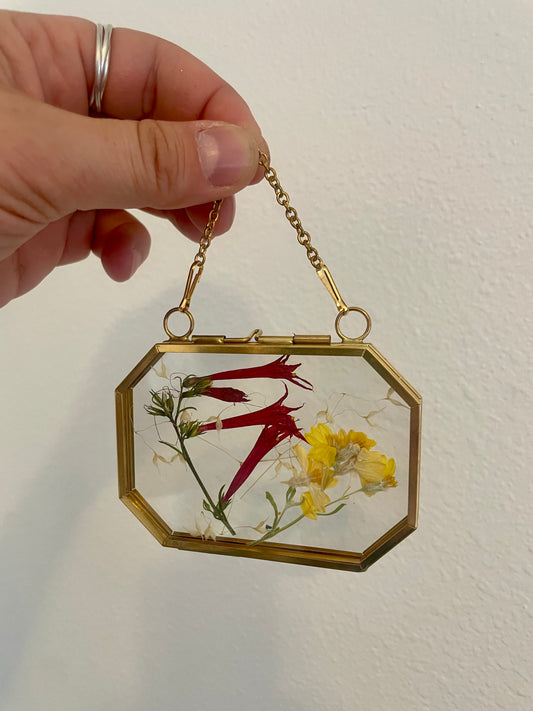 Small Pressed Flower Glass Frame - Brass