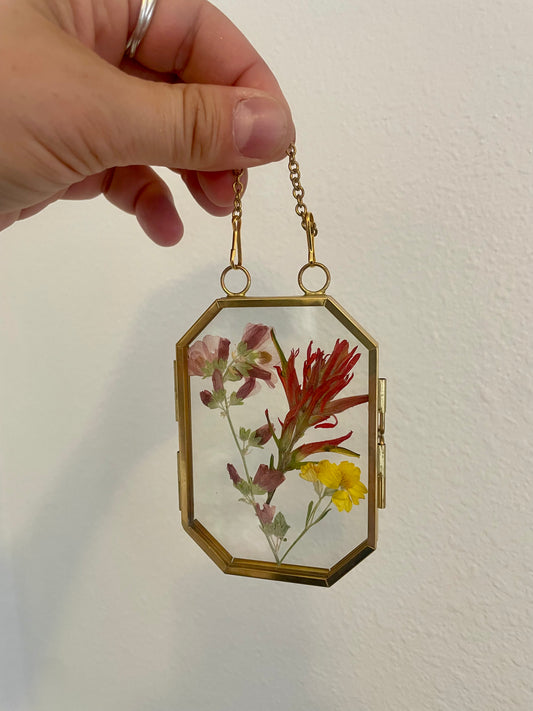 Small Pressed Flower Glass Frame - Brass