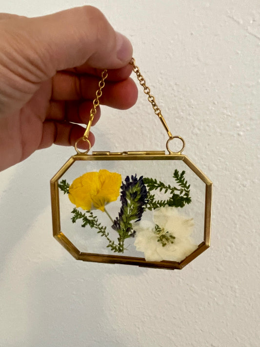 Small Pressed Flower Glass Frame - Brass