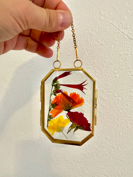 Small Pressed Flower Glass Frame - Brass