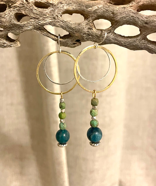 Circle of Life Turquoise and Deep Blue Dangle Earrings - Made to Order