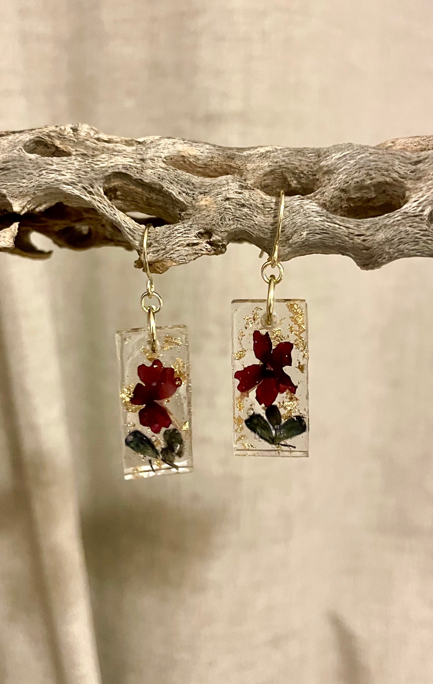 Rectangle Pressed Flower Resin Earrings