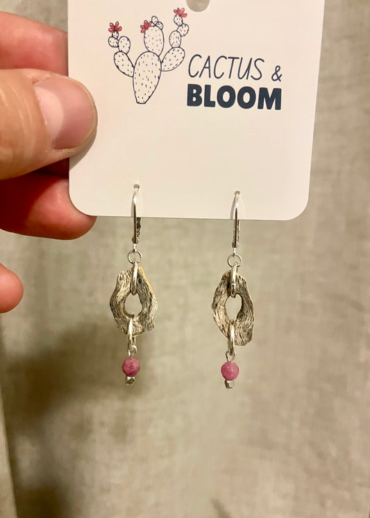 Cholla Cactus Wood and Pink Ruby Earrings - Made To Order