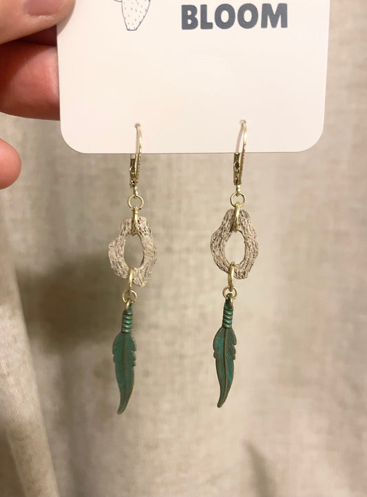Integrity Cholla Cactus Wood and Feather Charm Earrings - Made to Order